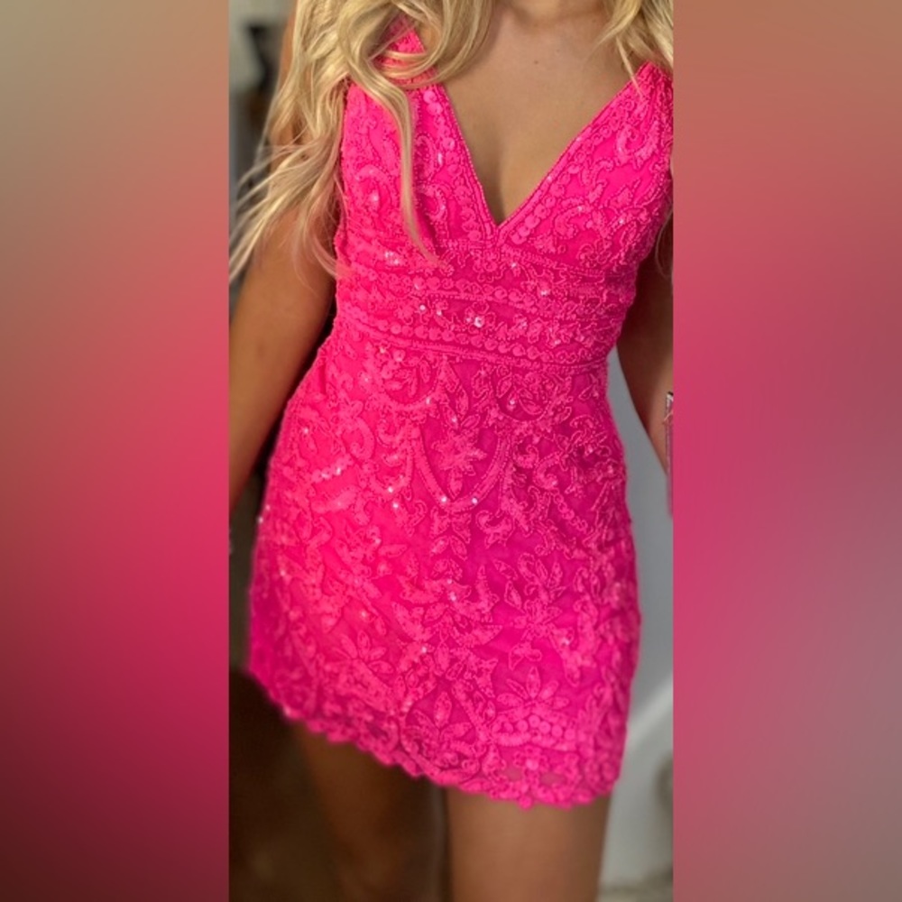 Sherri Hill pink beaded dress.